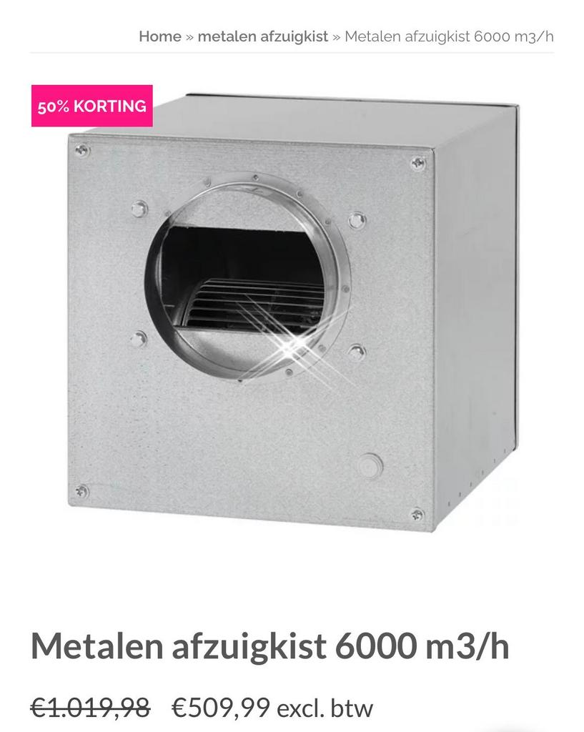 Metalen Afzuigkist 6000 m³/h - Krachtige Ventilatie, Ophalen of Verzenden, Gebruikt
