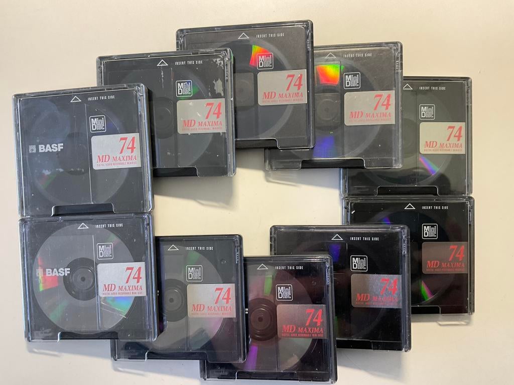 Minidisc’s. BASF MAXIMA 74.  10x als nieuw. 74 minuten, Ophalen of Verzenden, Discman