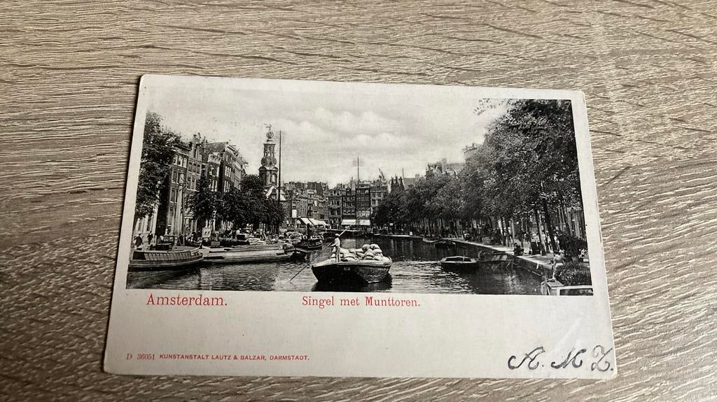 Oude ansichtkaart Amsterdam Singel naar Grosthuizen, Ophalen of Verzenden, Voor 1920, Gelopen, Noord-Holland