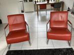 2 Design Leren stoelen te koop, Huis en Inrichting, Fauteuils, Ophalen, Minder dan 75 cm, Zo goed als nieuw, Metaal