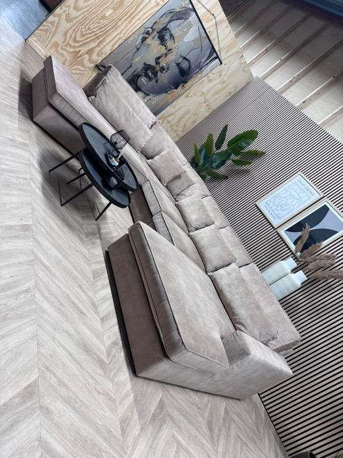ZGAN Velvet Velours U-Bank / Hoekbank - Beige - Hotel Chique, Huis en Inrichting, Banken | Bankstellen, Zo goed als nieuw, Hoekbank