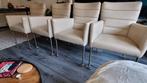 Eetkamerstoelen creme leer met chrome onderstel, Huis en Inrichting, Stoelen, Ophalen, Overige kleuren, Zo goed als nieuw, Modern