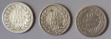 Willem III 10 Cent 1881, 1885 en 1889 Zilver beschikbaar voor biedingen