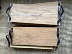 10x hardhouten serveerplank eetplank met 2 leren handvatten, Ophalen, Overige materialen, Overige typen, Zo goed als nieuw