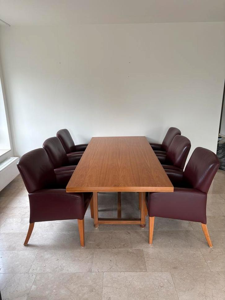 Massief Houten Eettafel met 6 Leren Stoelen, Huis en Inrichting, Complete eetkamers, Gebruikt, 6 tot 8 stoelen, Ophalen