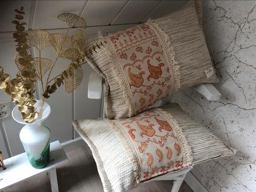 Pracht kussens creme- oranje, Huis en Inrichting, Woonaccessoires | Kussens, Nieuw, Beige, Rechthoekig, Ophalen of Verzenden