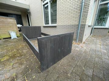 Steigerhouten 1-persoonsbed, blackwash. Met Nachtkastje
