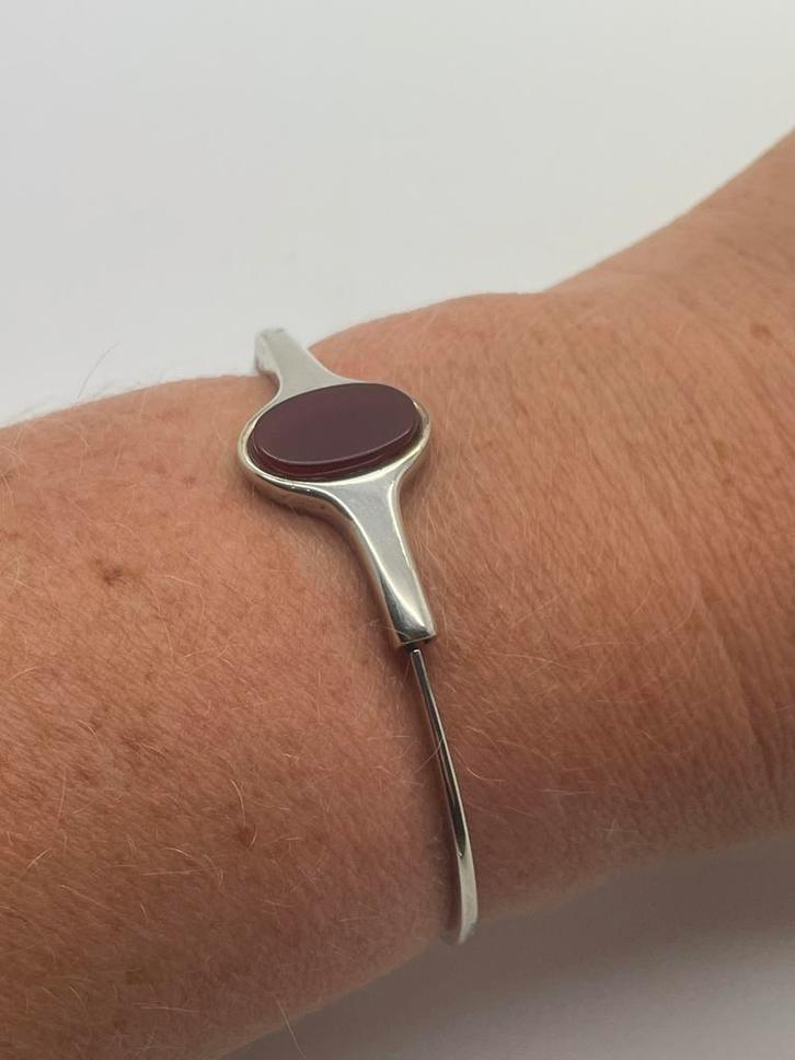 Z266 Prachtige zilveren armband bloedkoraal, Sieraden, Tassen en Uiterlijk, Antieke sieraden, Armband, Zilver, Met edelsteen, Ophalen of Verzenden