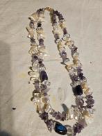 Mooie dubbele ketting met amathyst, schelp en parel kralen, Ophalen of Verzenden, Zo goed als nieuw, Steen of Mineraal