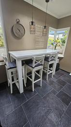 Stevige witte bartafel met 3 barkrukken, Ophalen, Gebruikt, 100 tot 150 cm, 50 tot 100 cm