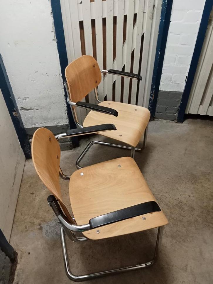 4 Lande Eethoekstoelen - Design Klassiekers, Huis en Inrichting, Stoelen, Gebruikt, Vier, Hout, Metaal, Bruin, Ophalen