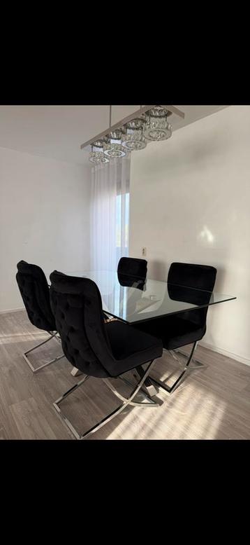 Luxe eettafel set + salontafel  | Glas & RVS