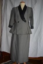 Miss Cambridge, vintage zwart,wit mantelpakje, mt 40/42, Maat 38/40 (M), Kostuum of Pak, Miss Cambridge, Ophalen of Verzenden