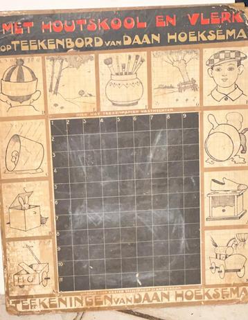 Antiek teekenbord van Daan Hoeksema jaren 30 dubbelzijdig beschikbaar voor biedingen
