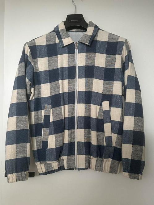 Zara - blauw crème geruit jack | maat S, Kleding | Heren, Jassen | Zomer, Zo goed als nieuw, Maat 46 (S) of kleiner, Blauw, Ophalen of Verzenden