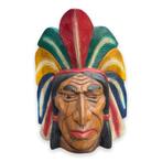 Groot houtsnijwerk van Indianen hoofd - zeer gedetailleerd, Ophalen of Verzenden