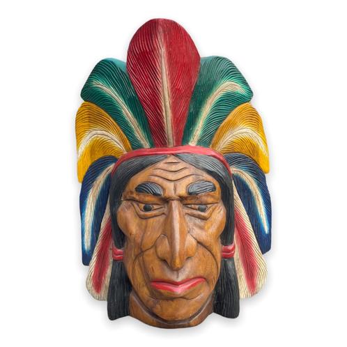 Groot houtsnijwerk van Indianen hoofd - zeer gedetailleerd, Antiek en Kunst, Kunst | Beelden en Houtsnijwerken, Ophalen of Verzenden