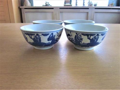 4 chinese kommetjes blauw-wit D 11,5cm H 6cm, Huis en Inrichting, Keuken | Servies, Zo goed als nieuw, Kom(men), Effen, Porselein