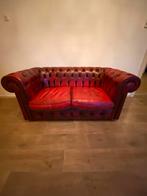 Rode leren 2-zits Chesterfield bank, Huis en Inrichting, Banken | Bankstellen, Ophalen, Gebruikt, 150 tot 200 cm, Tweepersoons
