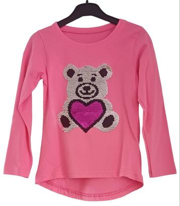 Longfleece pailletten beertje met hart - rose mt 146/152. beschikbaar voor biedingen