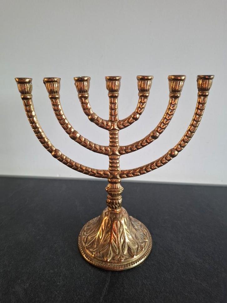 Messing Kandelaar 7-armig, Bewerkt, Antiek en Kunst, Antiek | Kandelaars, Koper of Brons, Ophalen of Verzenden