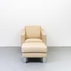 1x Leolux Antonia Fauteuil + Hocker Crème Leder - Aluminium, Niet ingevuld, Niet ingevuld, 75 tot 100 cm, Ophalen of Verzenden