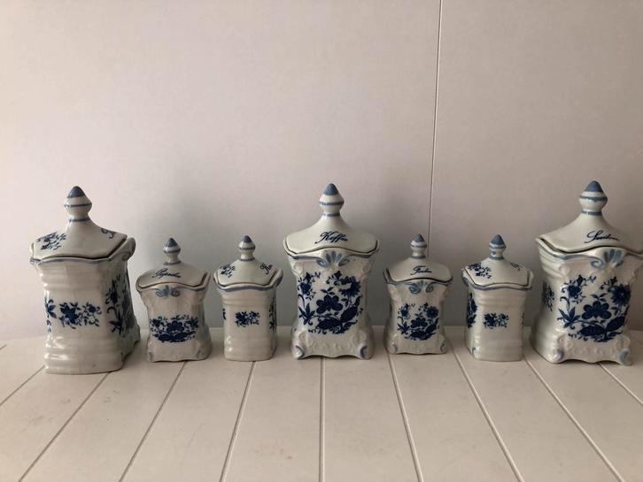 Blauw gedecoreerde voorraad potten, Verzamelen, Porselein, Kristal en Bestek, Bestek, Porselein, Ophalen