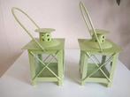 Set 2 nieuwe, kleine groene lantaarns, lantaarntjes 16 cm, Huis en Inrichting, Woonaccessoires | Kandelaars en Kaarsen, Overige materialen