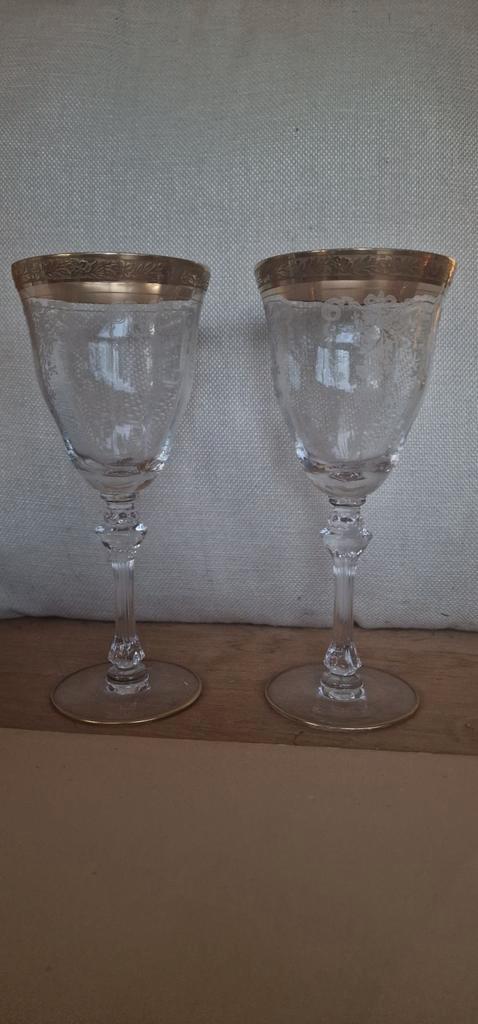 Antieke Wijnglazen met Gouden Rand, Antiek en Kunst, Antiek | Glas en Kristal, Ophalen of Verzenden