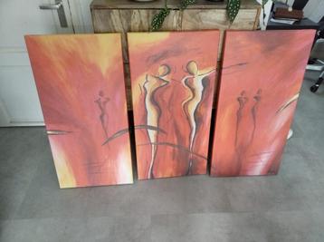 Schilderij set van drie stuks warme tinten beschikbaar voor biedingen