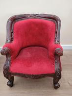 Antieke fauteuil met rode bekleding, Ophalen of Verzenden, Gebruikt, Minder dan 75 cm, 50 tot 75 cm