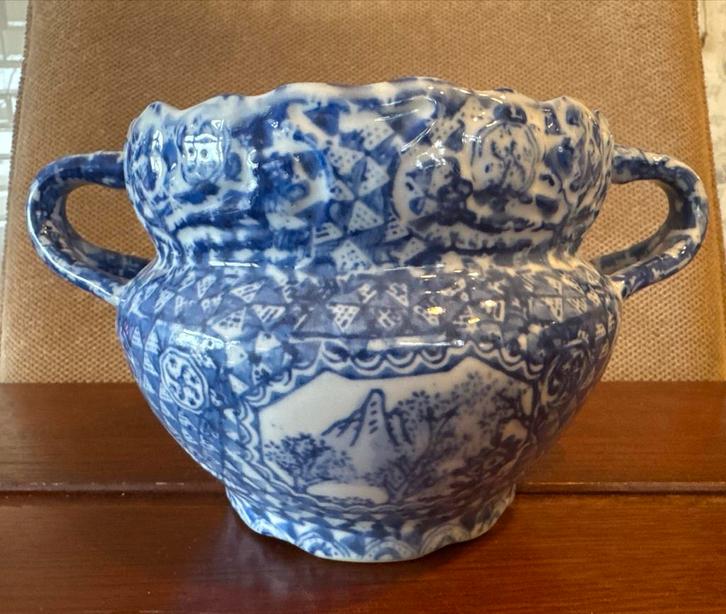 Antieke Blauw-Witte pot met oren, Antiek en Kunst, Antiek | Keramiek en Aardewerk, Ophalen