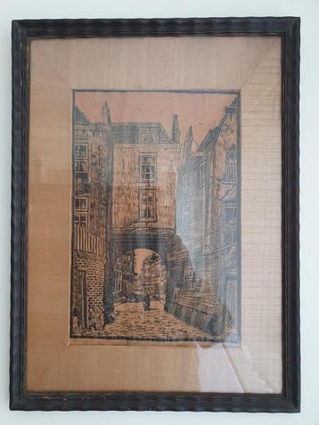 Ingelijste pentekening Koningspoort met passepartout SCH43a beschikbaar voor biedingen