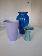 Set vintage vaas 3x kobaltblauw lila turquoise, Minder dan 50 cm, Glas, Ophalen of Verzenden, Zo goed als nieuw