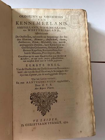 Oudheden Kennemerland 1721 - Haarlem, Egmond beschikbaar voor biedingen