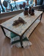 Stoere industriële salontafel / tuintafel op wielen, Overige houtsoorten, Gebruikt, 100 tot 150 cm, Minder dan 50 cm