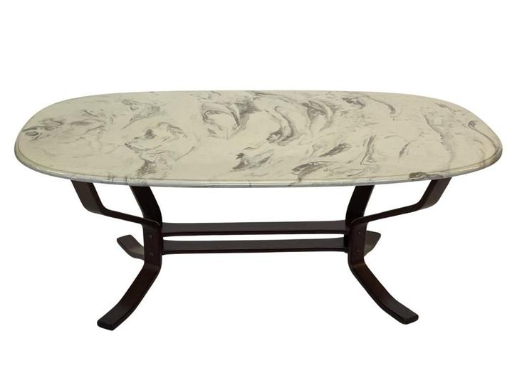 Vintage Salontafel Marmer Hout Minimalist design Zweden, Huis en Inrichting, Tafels | Salontafels, Gebruikt, Minder dan 50 cm