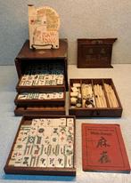 Antiek mahjong spel been bamboe in houten kistje majong, Een of twee spelers, Ophalen of Verzenden, Gebruikt