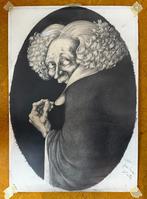 1979 Signed Vintage Drawing – Realism Meets Cartoon Flair, Ophalen of Verzenden