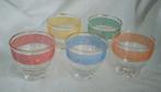 5 Antieke bowl glaasjes met gekleurde ruit rand, Ophalen of Verzenden, Kom(men), Overige stijlen, Glas
