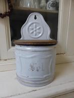 Oude emaillen zoutvat / zout pot wit met gouden bies, Antiek en Kunst, Ophalen of Verzenden