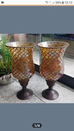 Antiek Windlichten Glas en Chrome ,Prachtig met KERSTMIS, Ophalen of Verzenden, Zo goed als nieuw