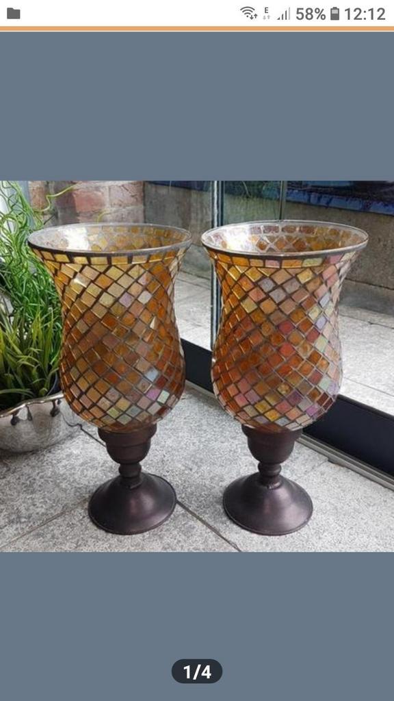 Antiek Windlichten Glas en Chrome ,Prachtig met KERSTMIS, Tuin en Terras, Tuinvazen, Zo goed als nieuw, Ophalen of Verzenden