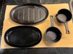 t.k.2x plancha en 2x sauspannetje gietijzer INDUCTIE BBQ, Ophalen, Zo goed als nieuw, Gietijzer, Koekenpan of Braadpan