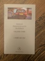 NL prijslijst Mercedes-Benz E-klasse combi S210 W210 2002, Nieuw, Mercedes-Benz, Mercedes, Ophalen of Verzenden