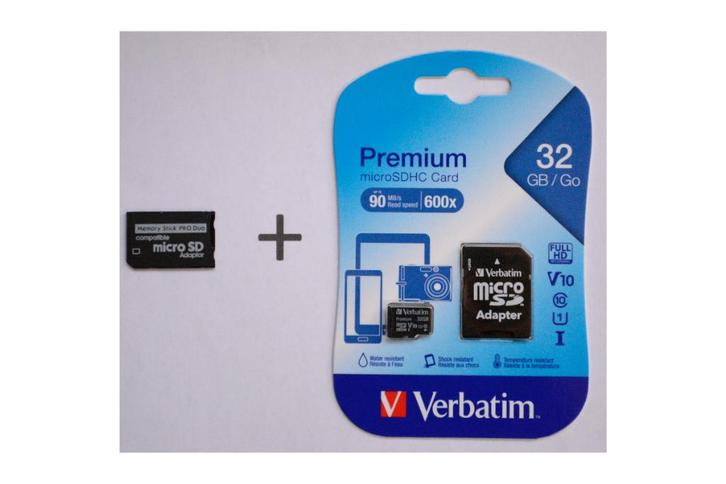 Adapter Memory Stick Pro Duo + 32gb microSDHC, Audio, Tv en Foto, Fotografie | Geheugenkaarten, Nieuw, Memory stick, 32 GB, Fotocamera