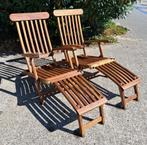 2 Populair Teak teakhouten deckchairs, inklapbaar, Ophalen, Gebruikt, Teakhout, Verstelbaar