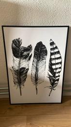 Schilderij met veren zwart wit, Nieuw, Schilderij, 50 tot 75 cm, 50 tot 75 cm