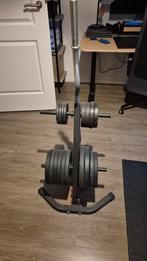 Gewichten set met halterstang en rek, Sport en Fitness, Fitnessmaterialen, Ophalen, Gebruikt, Halterset