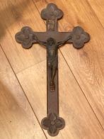 Antiek Houten Kruisbeeld met Corpus Christi Bronzen, Ophalen of Verzenden
